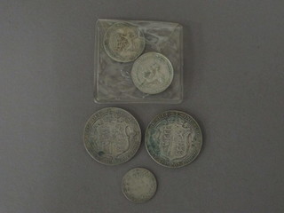 2 Edward VII half crowns 1907 and 1909, 2 do. shillings and a  silver sixpence