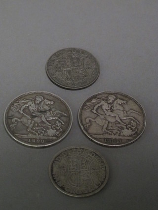 2 Victorian crowns 1897 and 1890 and 2 silver florins
