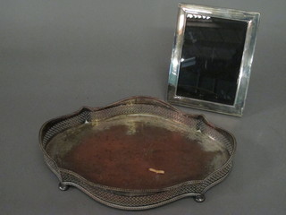 A modern easel photograph frame and a shaped silver plated tray  14"