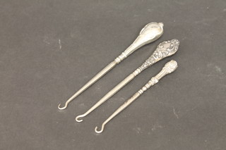 3 button hooks with silver handles