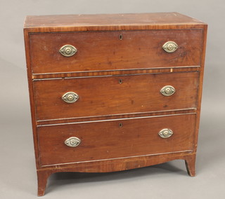 A Georgian mahogany chest of 3 long drawers, raised on splayed bracket feet 35"  ILLUSTRATED