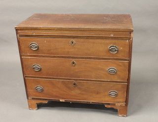 A Georgian mahogany chest of 3 long drawers with brushing  slide 36", requires some attention,