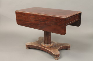 A William IV mahogany pedestal Pembroke table fitted 2  drawers, raised on a turned column with triform base 39"