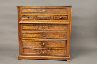 A 19th Century Continental walnut chest of 1 long and 3 short drawers with brushing slide, above a further 3 long drawers  raised on ogee bracket feet 38", some old worm,