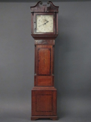 An 18th Century 30 hour longcase clock with 12" painted dial  with floral painted spandrels and Arabic numerals, the dial  marked J Sandles, contained in an oak and mahogany case 81"   ILLUSTRATED