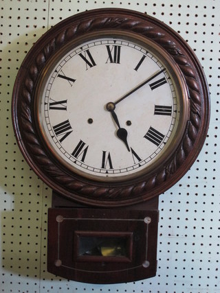 A 19th Century Continental striking wall clock with 11" painted  dial contained in an oak and rosewood case