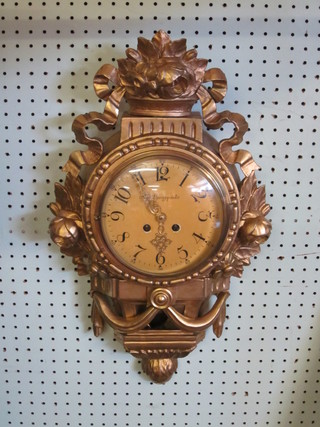 A 19th Century striking Cartel clock with painted dial by Aug Ljungquist, contained in a gilt plaster case 21"