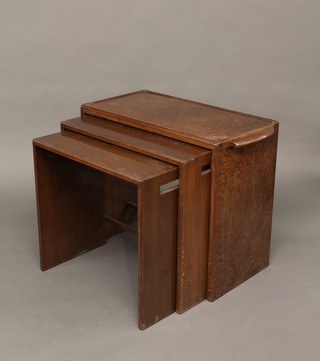 A nest of 3 Art Deco figured walnut interfitting coffee tables 32"