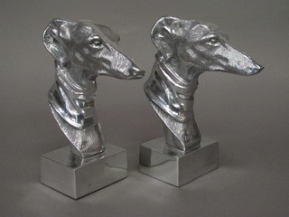 A pair of white metal portrait busts of greyhounds 10"