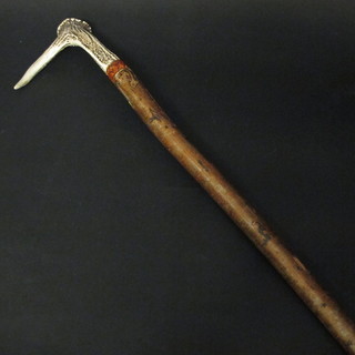 A walking stick with stag horn handle, marked Rusper 211
