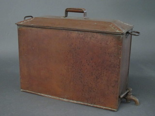 A 19th Century rectangular copper urn and cover with spicket 23"