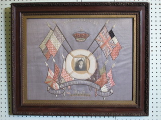 A military stitch work picture marked Malta Presents in Memory  of War 1914-17 14" x 18"
