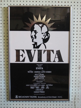 A framed poster for Evita at the Broadway Theatre 21" x 14"