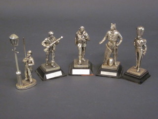 4 various pewter figures of soldiers and 1 other - The Lamp  Lighter 5"
