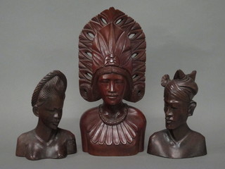 3 various carved "Balinese" head and shoulders portrait busts