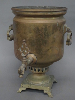 A cylindrical brass samovar, lid missing, 14"