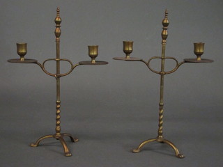 A pair of brass adjustable twin light candelabrum 15"