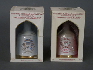 A Bells Wade Whisky decanter to celebrate the birth of Prince William 1982 and 1 other to commemorate the birth of Prince  Harry 1984