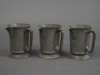 3 Victorian pewter quart spouted measures, the bases inscribed