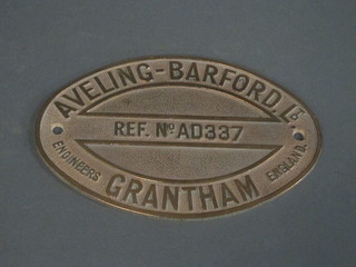 An oval brass plaque marked Aveling-Bradford Ltd Ref AD337,  9"