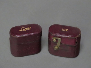 A leather covered brass travelling inkwell and do. match box