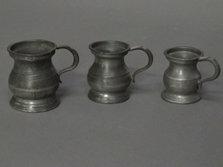 3 small baluster pewter measures