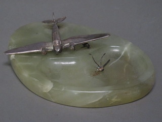 An Art Deco marble and silver plated ashtray decorated aircraft,  f,