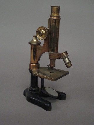 A student's brass single pillar microscope by E.Leitz Wetzlar