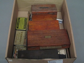 A collection of old lighters, drawing instruments, dominoes, curios etc