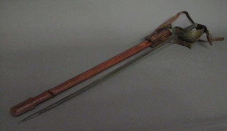A Victorian Light Infantry Officer's sword contained in an Infantry scabbard with leather frog