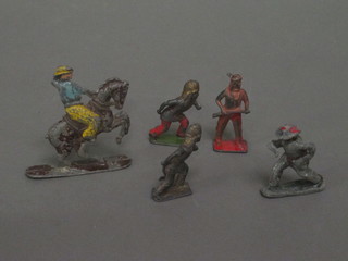 5 various lead figures of Cowboys and Indians