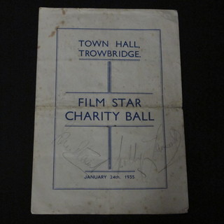 A programme for The Film Star Charity Ball at The Town Hall  Trowbridge 1935, bears signatures
