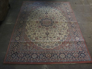 A Persian style brown ground machine made rug with central  medallion, 96" x 67", 2 slight tears