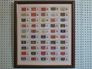 A set of framed Players cigarette cards - Drum Banners and Cap  Badges