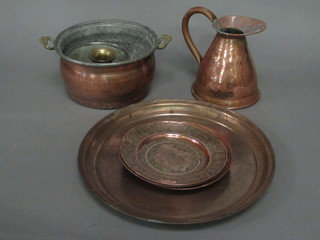 A reproduction copper harvest measure and a small collection of various copperware