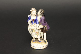 A 19th Century Rudolstadt Volkstedt porcelain figure group of a  standing lady and gentleman 6"