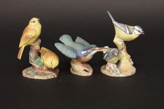 A Royal Worcester figure of a King Fisher no. 3235 5", do.  Yellow Hammers no. 337 5", do. Blue Tits no. 3375 4"