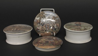 2 Prattware pot lids - The Village Wedding, 2 Prattware jars and covers - The New St Thomas's Hospital and Injury