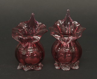 A pair of Victorian cranberry glass vases 4 1/2"