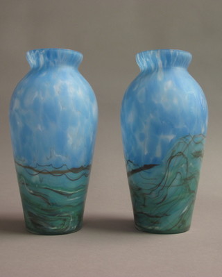 A pair of blue glass vases 12"