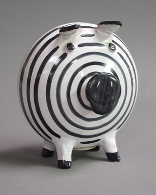 A humerous Italian pottery piggy bank in the form of a Zebra Pig 7"