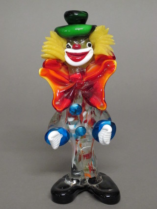 A Murano style figure of a standing clown 8"