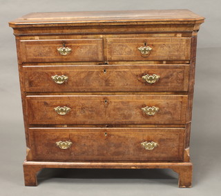 A Queen Anne walnut chest with canted corners and 2 short and 3 long drawers, raised on bracket feet 42", formerly the top of a  chest on chest