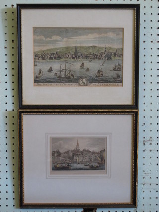 A 19th Century coloured print "The South West Prospect of  Liverpool" 6" x 9", a monochrome print "The Spirits of the Brigs  of Ayr", a coloured print "Tonbridge" and 1 other "Gravesend"
