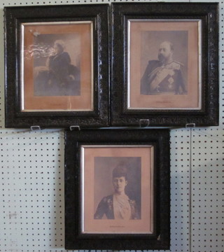 A black and white photograph of Queen Victorian, do. Edward VII and Queen Alexandra 8" x 6", contained in ebonised frame