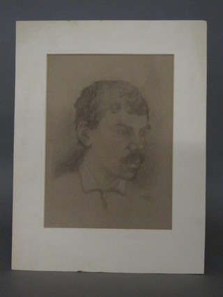 Mele, a pencil drawing, head and shoulders portrait "Moustached Gentleman" 4" x 10"