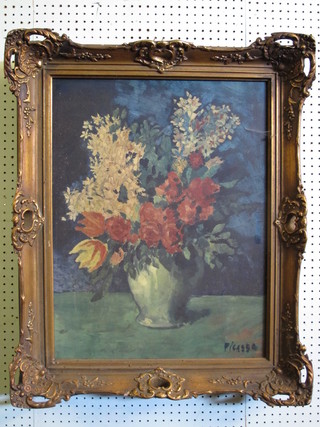 After Picasso, a coloured print "Flowers" 25" x 19" contained in a decorative gilt frame