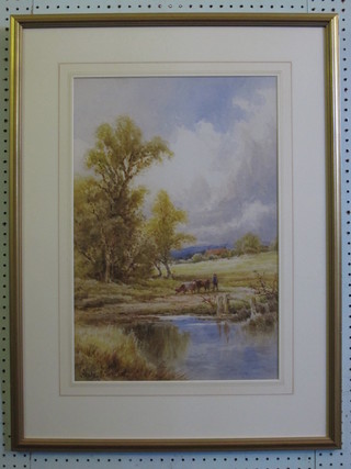 Henry H Parker, watercolour drawing "Near Henley on The Thames" 21" x 40"