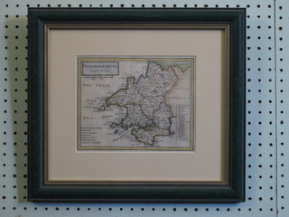 An 18th Century Morden coloured map of Pembrokeshire, some creasing 6 1/2" x 8", mounted tight in the margin