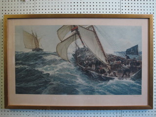 C Napier Hemy, a signed coloured print "Pirate Ship" 15" x 28  1/2"